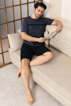 Alternative view of Ανδρική πιτζάμα καλοκαιρινή D35024 - ΑΝΘΡΑΚΙ, M