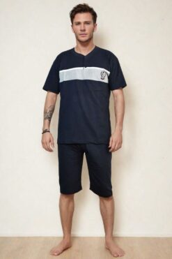 Alternative view of Ανδρική Πιτζάμα Καλοκαιρινή G0985 - ΜΠΛΕ ΣΚΟΥΡΟ, M