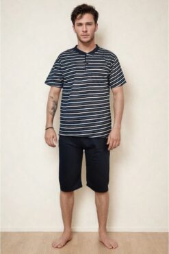 Alternative view of Ανδρική Πιτζάμα Καλοκαιρινή L0820 - ΜΠΛΕ ΣΚΟΥΡΟ, L