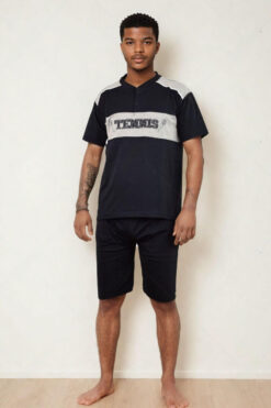 Alternative view of Ανδρική Πιτζάμα Καλοκαιρινή W0885 - ΜΠΛΕ ΣΚΟΥΡΟ, M