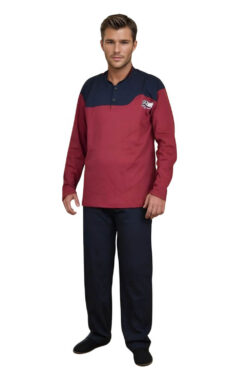 Ανδρική Πιτζάμα Βαμβακερή D2055 - ΜΠΟΡΝΤΟ, M