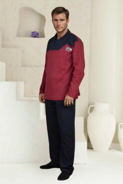 Alternative view of Ανδρική Πιτζάμα Βαμβακερή D2055 - ΜΠΟΡΝΤΟ, M