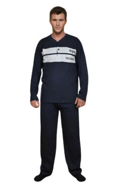 Ανδρική Πιτζάμα Βαμβακερή L0835 - ΜΠΛΕ ΣΚΟΥΡΟ, M