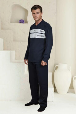 Alternative view of Ανδρική Πιτζάμα Βαμβακερή L0835 - ΜΠΛΕ ΣΚΟΥΡΟ, M