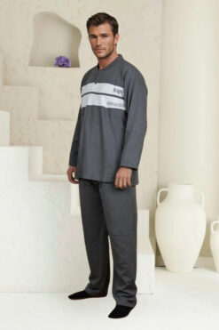 Alternative view of Ανδρική Πιτζάμα Βαμβακερή Plus Size M0835 - ΑΝΘΡΑΚΙ, 4XL