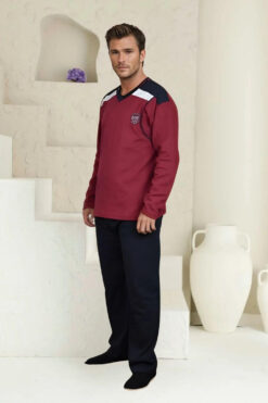 Alternative view of Ανδρική Πιτζάμα Βαμβακερή R0980 - ΜΠΟΡΝΤΟ, M