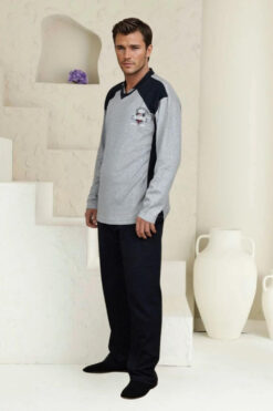 Alternative view of Ανδρική Πιτζάμα Βαμβακερή R1075 - ΓΚΡΙ, M