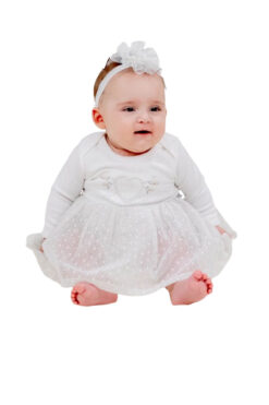 Φόρεμα Εξόδου Αμπιγιέ W3320 - ΛΕΥΚΟ, 0-3 Μηνών