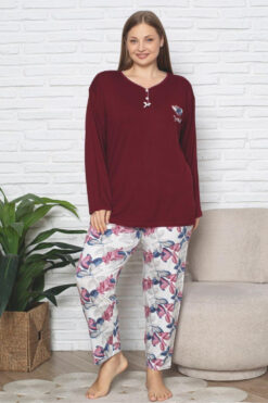 Γυναικεία Φθινοπωρινή Ανοιξιάτικη Πιτζάμα R8515 - ΜΠΟΡΝΤΟ, XXL