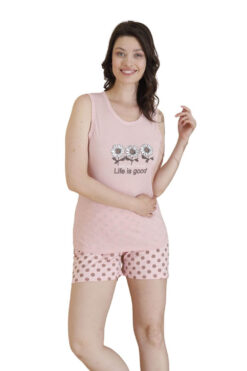 Γυναικεία Πιτζάμα Αμάνικη Με Σορτς 10684 - ΡΟΖ, L