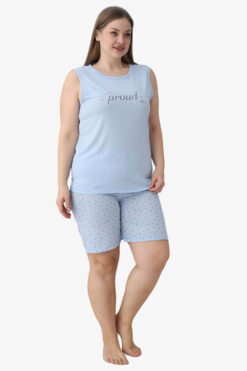 Γυναικεία πιτζάμα αμάνικη με σορτς 60125 - ΓΑΛΑΖΙΟ, XXL