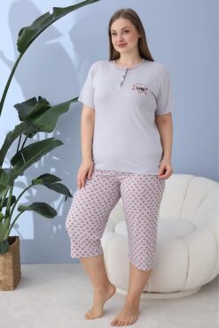 Alternative view of Γυναικεία πιτζάμα κάπρι με κοντό μανίκι 30110 - ΓΚΡΙ, 3XL