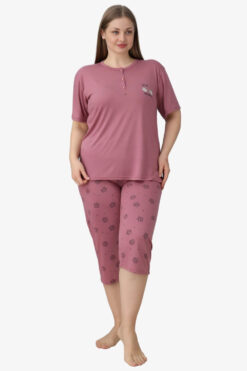 Γυναικεία πιτζάμα κάπρι με κοντό μανίκι 30134 - ΣΑΠΙΟ ΜΗΛΟ, XXL