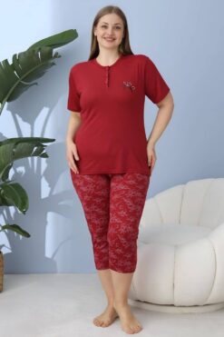 Alternative view of Γυναικεία πιτζάμα κάπρι με κοντό μανίκι 30147 - ΜΠΟΡΝΤΟ, XXL