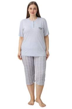 Γυναικεία πιτζάμα κάπρι με κοντό μανίκι 30168 - ΓΚΡΙ, 4XL