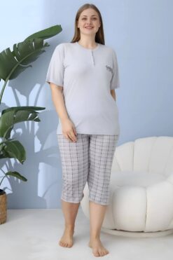 Alternative view of Γυναικεία πιτζάμα κάπρι με κοντό μανίκι 30168 - ΓΚΡΙ, 4XL