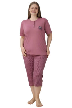 Γυναικεία πιτζάμα κάπρι με κοντό μανίκι 30169 - ΣΑΠΙΟ ΜΗΛΟ, 3XL