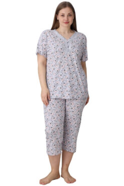 Γυναικεία πιτζάμα κάπρι με κοντό μανίκι 50152 - ΓΚΡΙ, 4XL