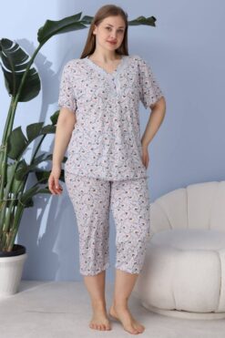 Alternative view of Γυναικεία πιτζάμα κάπρι με κοντό μανίκι 50152 - ΓΚΡΙ, 4XL