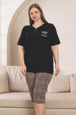 Alternative view of Γυναικεία πιτζάμα κάπρι με κοντό μανίκι 8446 - ΜΑΥΡΟ, XXL