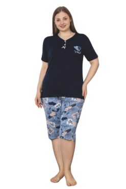 Γυναικεία πιτζάμα κάπρι με κοντό μανίκι D8446 - ΜΠΛΕ ΣΚΟΥΡΟ, XL