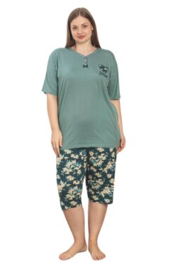 Γυναικεία πιτζάμα κάπρι με κοντό μανίκι W8446 - ΠΡΑΣΙΝΟ, XL