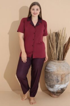 Alternative view of Γυναικεία Βαμβακερή Πιτζάμα Ανοιξιάτικη Φθινοπωρινή 11272 - ΜΠΟΡΝΤΟ, XL