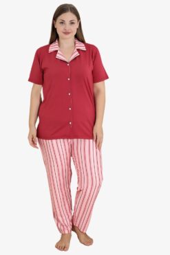Γυναικεία Βαμβακερή Πιτζάμα Ανοιξιάτικη Φθινοπωρινή 11278 - ΚΟΚΚΙΝΟ, 4XL