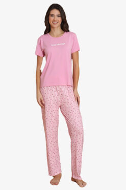 Γυναικεία Βαμβακερή Πιτζάμα Ανοιξιάτικη Φθινοπωρινή 20059 - ΡΟΖ, S-M