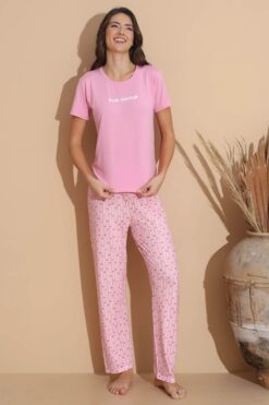 Alternative view of Γυναικεία Βαμβακερή Πιτζάμα Ανοιξιάτικη Φθινοπωρινή 20059 - ΡΟΖ, S-M