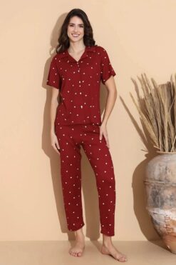 Alternative view of Γυναικεία Βαμβακερή Πιτζάμα Ανοιξιάτικη Φθινοπωρινή 20066 - ΚΡΑΣΟΥΛΙ, S-M