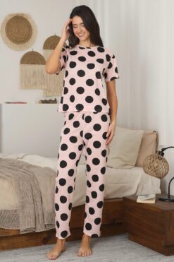 Alternative view of Γυναικεία Βαμβακερή Πιτζάμα Ανοιξιάτικη Φθινοπωρινή 30008 - ΡΟΖ ΠΟΥΔΡΑΣ, L