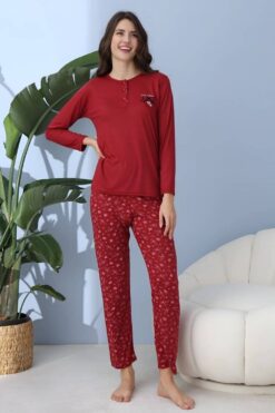 Alternative view of Γυναικεία Βαμβακερή Πιτζάμα Ανοιξιάτικη Φθινοπωρινή 30098 - ΚΡΑΣΟΥΛΙ, L