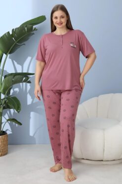 Alternative view of Γυναικεία Βαμβακερή Πιτζάμα Ανοιξιάτικη Φθινοπωρινή 30131 - ΣΑΠΙΟ ΜΗΛΟ, 3XL