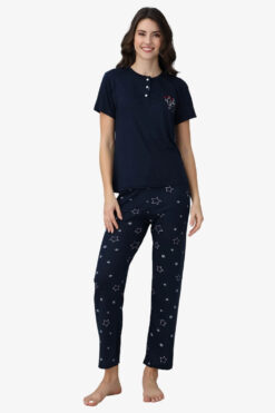 Γυναικεία Βαμβακερή Πιτζάμα Ανοιξιάτικη Φθινοπωρινή 30201 - ΜΠΛΕ ΣΚΟΥΡΟ, S-M