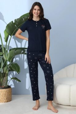 Alternative view of Γυναικεία Βαμβακερή Πιτζάμα Ανοιξιάτικη Φθινοπωρινή 30201 - ΜΠΛΕ ΣΚΟΥΡΟ, S-M