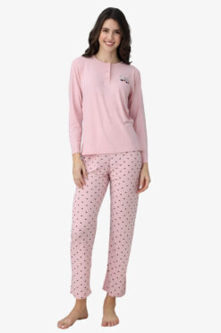 Γυναικεία Βαμβακερή Πιτζάμα Ανοιξιάτικη Φθινοπωρινή 30223 - ΡΟΖ ΠΟΥΔΡΑΣ, S-M
