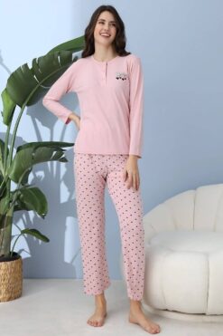 Alternative view of Γυναικεία Βαμβακερή Πιτζάμα Ανοιξιάτικη Φθινοπωρινή 30223 - ΡΟΖ ΠΟΥΔΡΑΣ, S-M