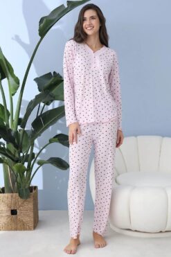 Alternative view of Γυναικεία Βαμβακερή Πιτζάμα Ανοιξιάτικη Φθινοπωρινή 50004 - ΡΟΖ, XXL