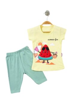 Παιδικό σετ μπλουζάκι παντελόνι κορίτσι W3252 - ΚΙΤΡΙΝΟ, 1 Ετών