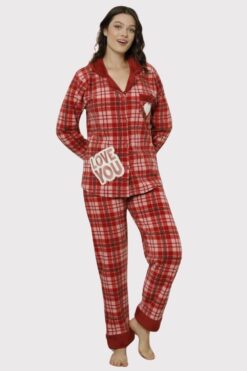 Πιτζάμα Γυναικεία Fleece Με Κουμπιά W21036 - ΠΟΛΥΧΡΩΜΟ, M