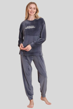 Πιτζάμα Γυναικεία Homewear Βελουτέ 3073 - ΓΚΡΙ, XL