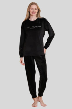 Πιτζάμα Γυναικεία Homewear Βελουτέ 3076 - ΜΑΥΡΟ, L