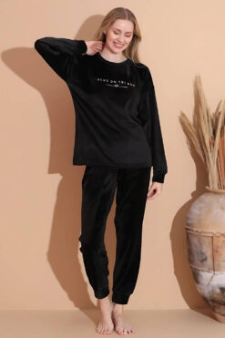 Alternative view of Πιτζάμα Γυναικεία Homewear Βελουτέ 3076 - ΜΑΥΡΟ, L