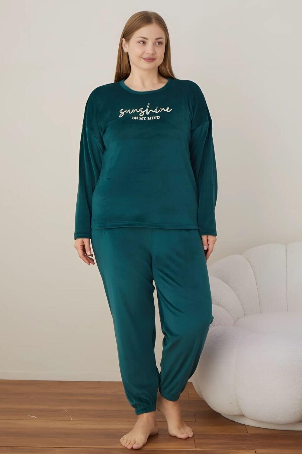 Πιτζάμα Γυναικεία Homewear Βελουτέ W3126 - ΚΥΠΑΡΙΣΣΙ, 4XL