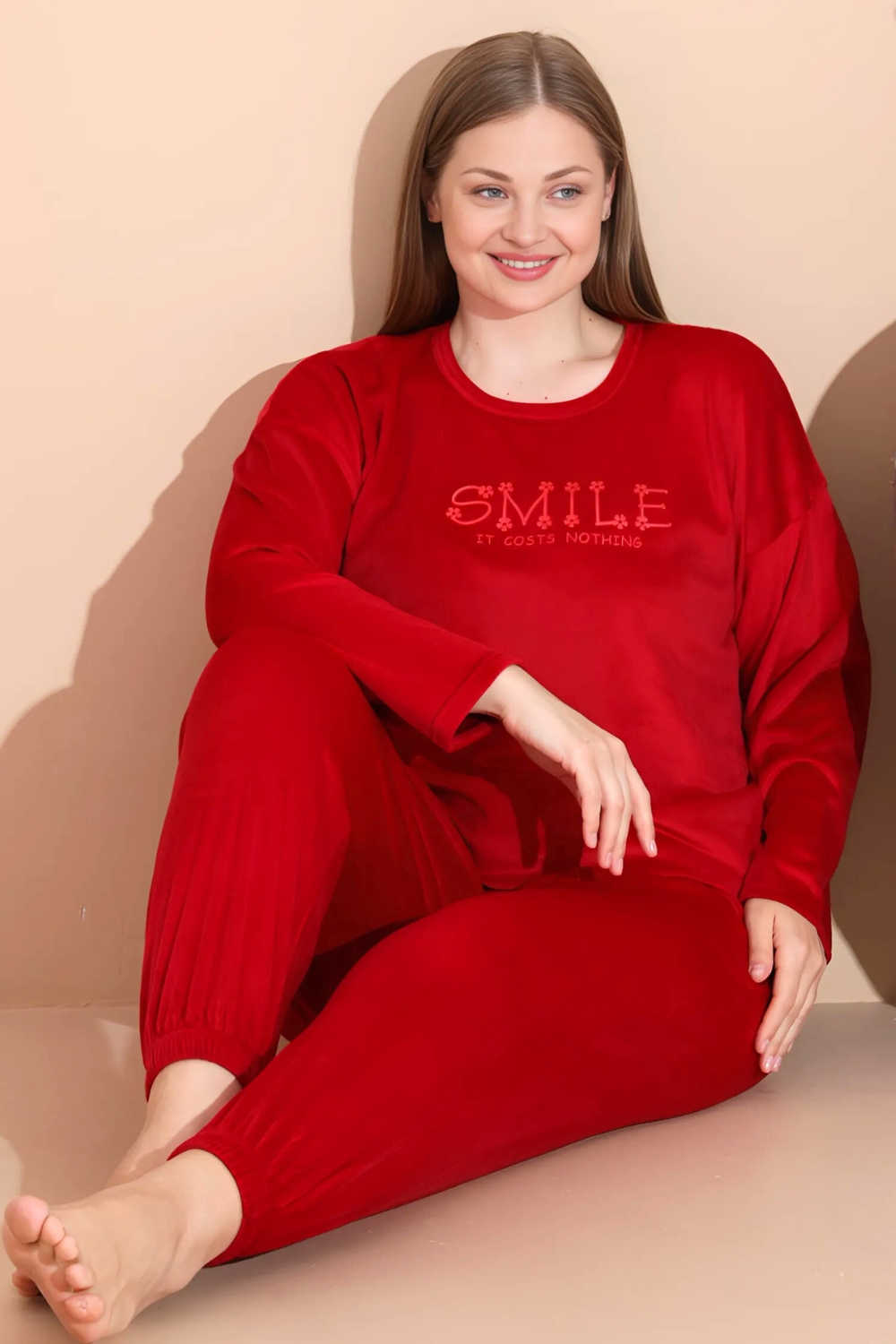Πιτζάμα Γυναικεία Homewear Βελουτέ 3130 - ΚΟΚΚΙΝΟ, 3XL - Image 4