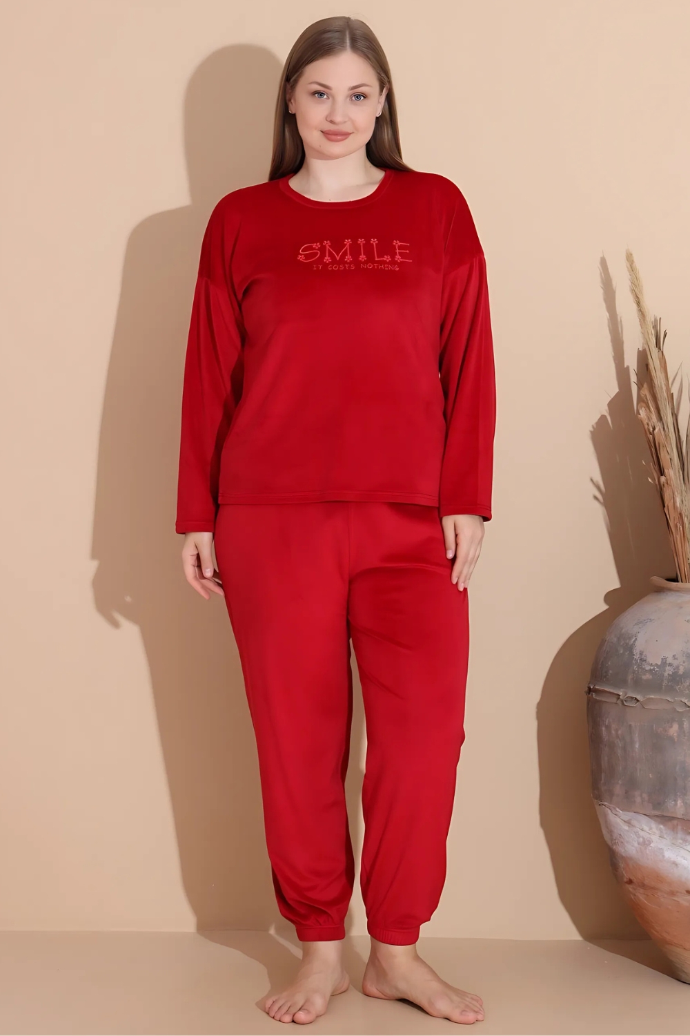 Πιτζάμα Γυναικεία Homewear Βελουτέ 3130 - ΚΟΚΚΙΝΟ, 3XL