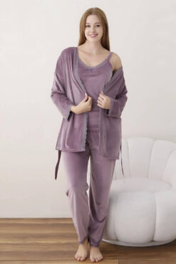 Alternative view of Πιτζάμα Γυναικεία Homewear Βελουτέ Σετ 3Pack 03054 - ΛΙΛΑ, S-M