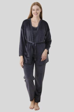 Πιτζάμα Γυναικεία Homewear Βελουτέ Σετ 3Pack 03056 - ΑΝΘΡΑΚΙ, S-M