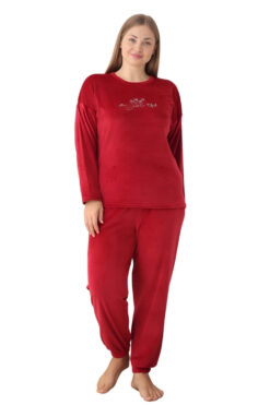 Πιτζάμα Γυναικεία Homewear Βελουτέ W3112 - ΚΡΑΣΟΥΛΙ, XL